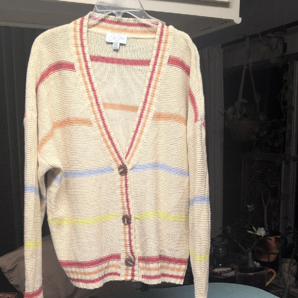 Button Down Striped Cardigan Sweater